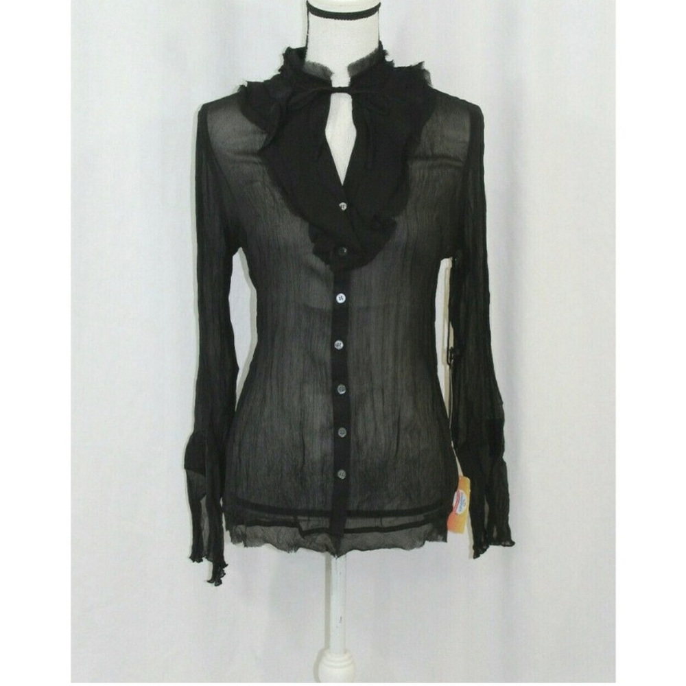 NWT 2OH Threads Ladies Black Sheer Ruffle Trim Silk
Blouse 
Retail $164